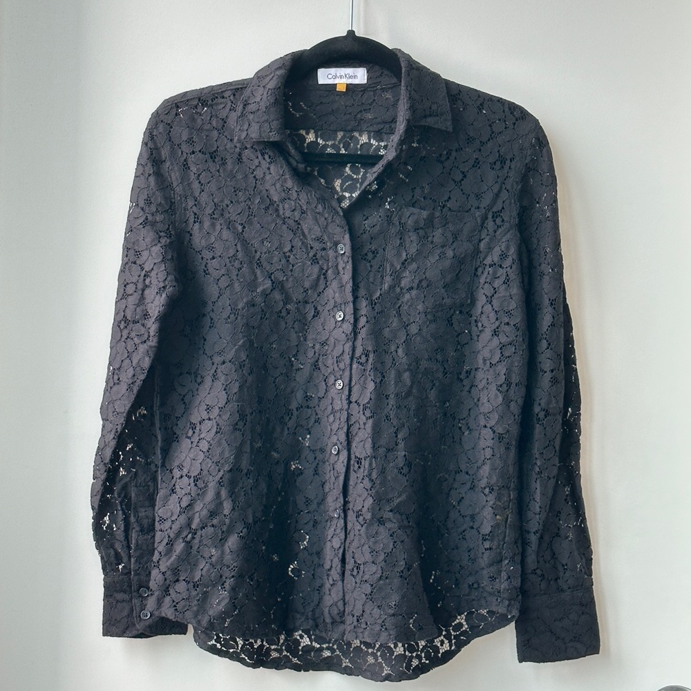 Calvin Klein Women's Black Lace Button Down Shirt size XS